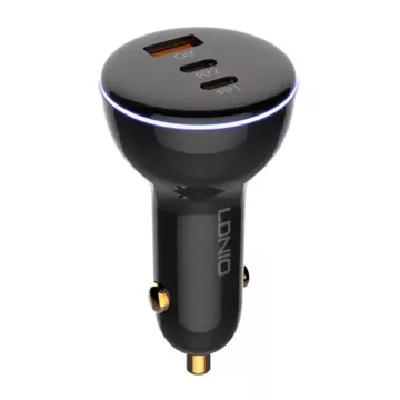 LDNIO C102 car charger, USB 2x USB-C, 160W USB to Lightning cable (black)