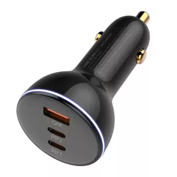 LDNIO C102 car charger, USB 2x USB-C, 160W USB to Lightning cable (black)