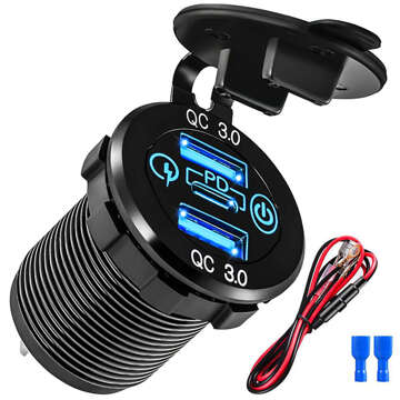 LED Car Charger Socket Alogy Mini Car Charge For Motorcycle Power Adapter Connectors Alogy 2x USB QC 3.0 USB-C PD 60W