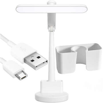 LED Desk Lamp Night USB Desk Lamp Touch Adjustable Organizer and Phone Stands White