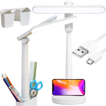 LED Desk Lamp Night USB Desk Lamp Touch Adjustable Organizer and Phone Stands White