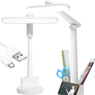 LED Desk Lamp Night USB Desk Lamp Touch Adjustable Organizer and Phone Stands White