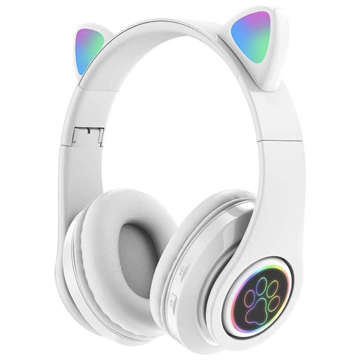 LED RGB Bluetooth 5.0 Bluetooth 5.0 FM MP3 radio wireless headphones Cat ears glowing White