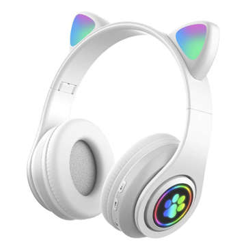 LED RGB Bluetooth 5.0 Bluetooth 5.0 FM MP3 radio wireless headphones Cat ears glowing White