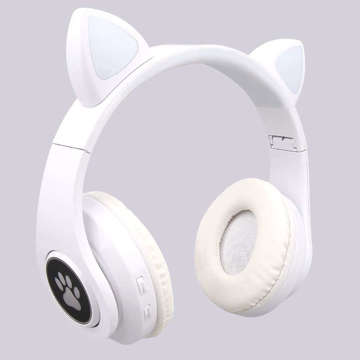 LED RGB Bluetooth 5.0 Bluetooth 5.0 FM MP3 radio wireless headphones Cat ears glowing White