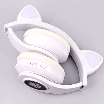 LED RGB Bluetooth 5.0 Bluetooth 5.0 FM MP3 radio wireless headphones Cat ears glowing White