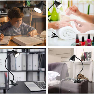 LED desk lamp 24 5w 360 with a clip. Flexible with adjustable light, remote control black