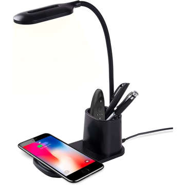 LED desk lamp 3in1 wireless charger Qi 15W toolbox Black