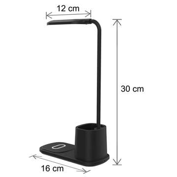 LED desk lamp 3in1 wireless charger Qi 15W toolbox Black