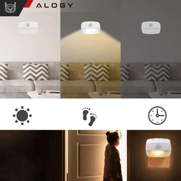 LED night lamp with motion sensor for EU socket, 3 light colors Alogy Night Light White