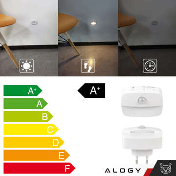 LED night lamp with motion sensor for EU socket, 3 light colors Alogy Night Light White