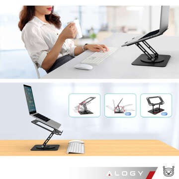 Laptop Stand for Macbook 17 Stand Holder Folding Table Swivel 360 Adjustable Aluminum for Alogy Desk Black