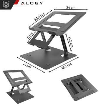 Laptop holder 17" Macbook tablet phone stand 2in1 stand foldable adjustable aluminum for desk Alogy Graphite