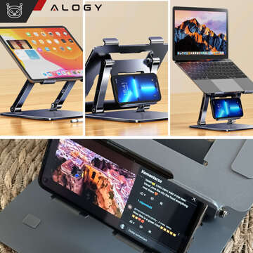 Laptop holder 17" Macbook tablet phone stand 2in1 stand foldable adjustable aluminum for desk Alogy Graphite