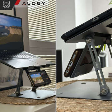 Laptop holder 17" Macbook tablet phone stand 2in1 stand foldable adjustable aluminum for desk Alogy Graphite