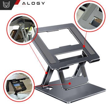 Laptop holder 17" Macbook tablet phone stand 2in1 stand foldable adjustable aluminum for desk Alogy Graphite