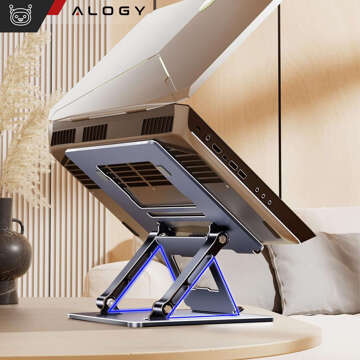 Laptop holder 17" Macbook tablet phone stand 2in1 stand foldable adjustable aluminum for desk Alogy Graphite