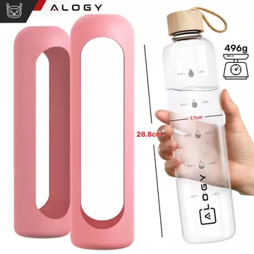 Large glass bottle water bottle drinking beverages Alogy Motivational measuring cup 1l 1000ml silicone case Pink