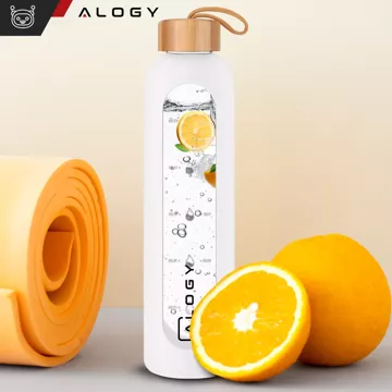 Large glass bottle water bottle drinking drinks Alogy Motivational measuring cup 1l 1000ml silicone case White