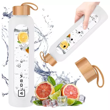 Large glass bottle water bottle drinking drinks Alogy Motivational measuring cup 1l 1000ml silicone case White