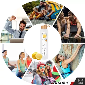 Large glass bottle water bottle drinking drinks Alogy Motivational measuring cup 1l 1000ml silicone case White