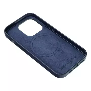 Leather Mag Cover case compatible with MagSafe for Apple iPhone 15 Pro Max blue