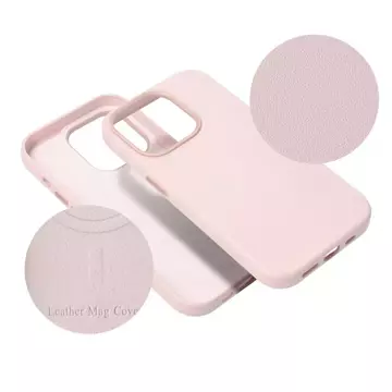 Leather Mag Cover case compatible with MagSafe for Apple iPhone 15 Pro Max pink