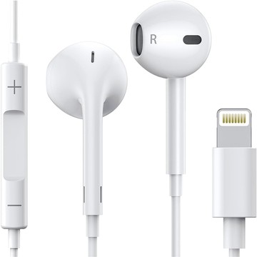 Lightning wired earphones for iPhone 14/13/12/11/PRO/MAX/XS/XR/X/SE with EarPhones microphone White