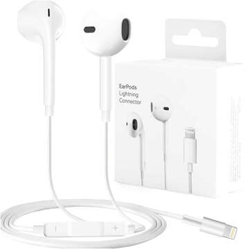 Lightning wired earphones for iPhone 14/13/12/11/PRO/MAX/XS/XR/X/SE with EarPhones microphone White