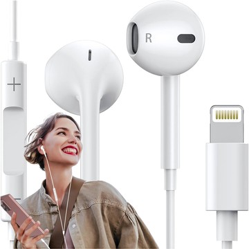 Lightning wired earphones for iPhone 14/13/12/11/PRO/MAX/XS/XR/X/SE with EarPhones microphone White