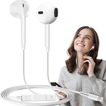 Lightning wired earphones for iPhone 14/13/12/11/PRO/MAX/XS/XR/X/SE with EarPhones microphone White