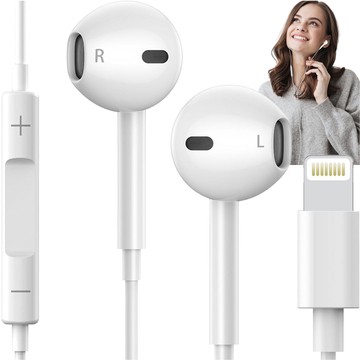 Lightning wired earphones for iPhone 14/13/12/11/PRO/MAX/XS/XR/X/SE with EarPhones microphone White