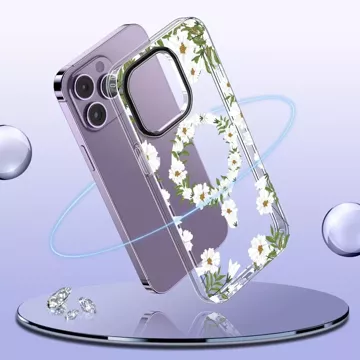 MagMood protective case for MagSafe for iPhone 15 Pro Max white daisy