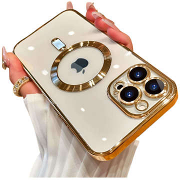 MagSafe Case for Apple iPhone 14 Pro Max Alogy Glamor Luxury Ring housing Golden transparent