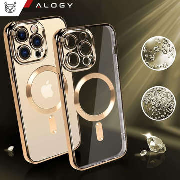 MagSafe Case for Apple iPhone 14 Pro Max Alogy Glamor Luxury Ring housing Golden transparent