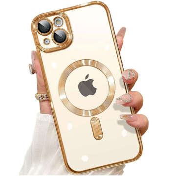 MagSafe Case for iPhone 15 Plus Glamor Luxury Cover Slim Ring Alogy Gold Transparent Glass