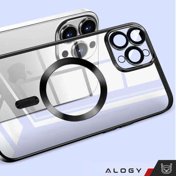 MagSafe Case for iPhone 15 Pro Glamor Luxury Cover Slim Ring Alogy Black Transparent Glass