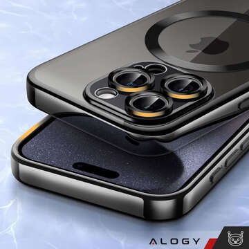 MagSafe Case for iPhone 15 Pro Glamor Luxury Cover Slim Ring Alogy Black Transparent Glass