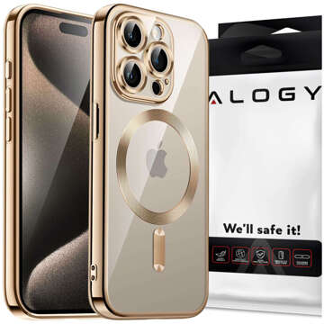 MagSafe Case for iPhone 15 Pro Glamor Luxury Slim Ring Cover Alogy Gold Clear Glass