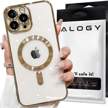 MagSafe Case for iPhone 15 Pro Glamor Luxury Slim Ring Cover Alogy Gold Clear Glass