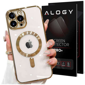 MagSafe Case for iPhone 15 Pro Glamor Luxury Slim Ring Cover Alogy Gold Clear Glass