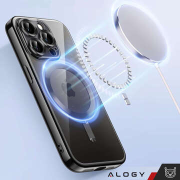 MagSafe Case for iPhone 15 Pro Max Glamor Luxury Cover Slim Ring Alogy Black Transparent Glass