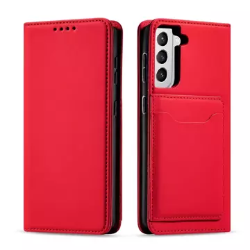 Magnet Card Case case for Samsung Galaxy S22 (S22 Plus) cover card wallet stand red