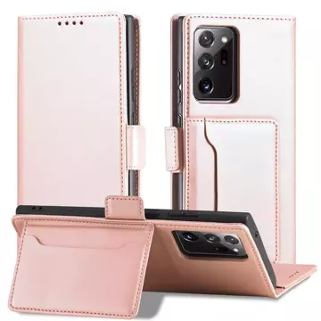 Magnet Card Case for Samsung Galaxy S22 Ultra cover card wallet stand pink