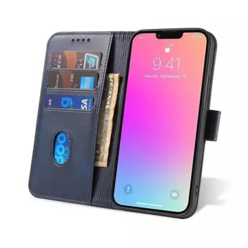 Magnet Phone Case for iPhone 14 Plus elegant case cover with a flip cover and a stand function blue