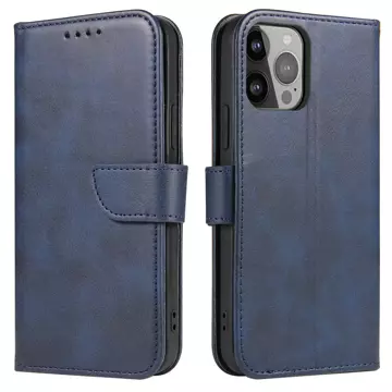 Magnet Phone Case for iPhone 14 Pro elegant case cover with a flip cover and stand function blue