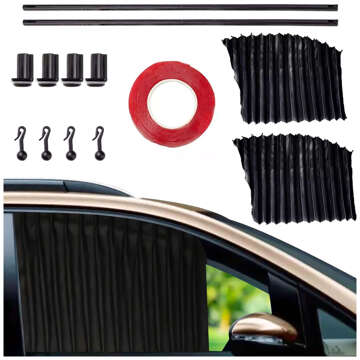 Magnetic Cover Curtain Roller Blind for Front Side Car Windows Sun UV Protection Black [2pcs]