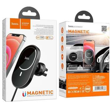 Magnetic car holder with Qi charger MagSafe HOCO CA90 Black