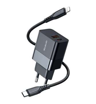 Mcdodo CH-1952 USB USB-C wall charger, 20W USB-C to Lightning cable (black)