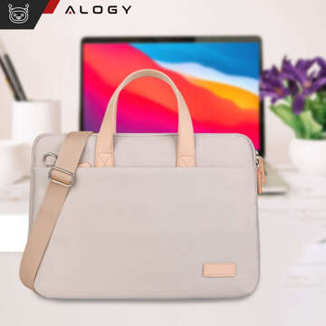 Men's and women's shoulder briefcase bag for laptop tablet 15.6 inch fabric travel cover Alogy Beige